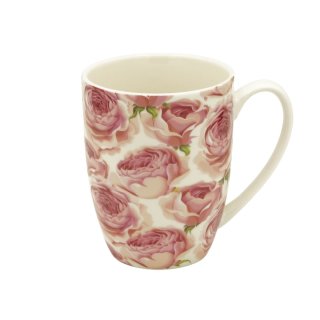 Tasse / Becher mit großen Rosenblüten, pink rosa weiß, 380 ml, 11 cm x 9 cm