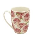 Tasse / Becher mit großen Rosenblüten, pink rosa weiß, 380 ml, 11 cm x 9 cm