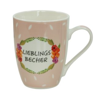 Tasse/Becher mit Schriftzug Lieblingsbecher in zwei Farben rosa
