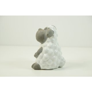 Hübsches Schaf in grau/weiß, Figur, Keramik, H: 9,5 cm