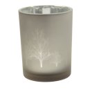 Windlicht, mit silberner Innenbeschichtung, grau mit Bäumen, H: 12,5 cm